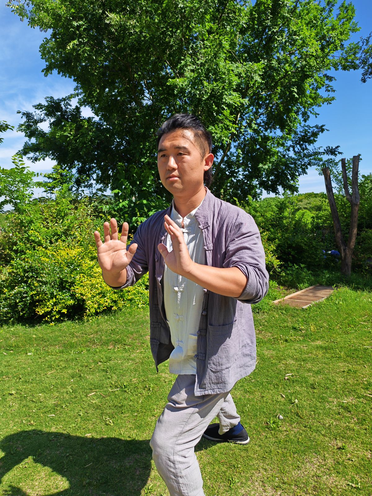 Tai Chi practitioner demonstrating a bow stance punch