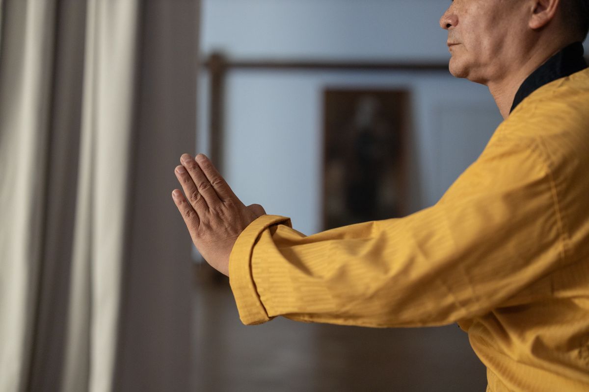 Side view of Zhan Zhuang standing meditation posture