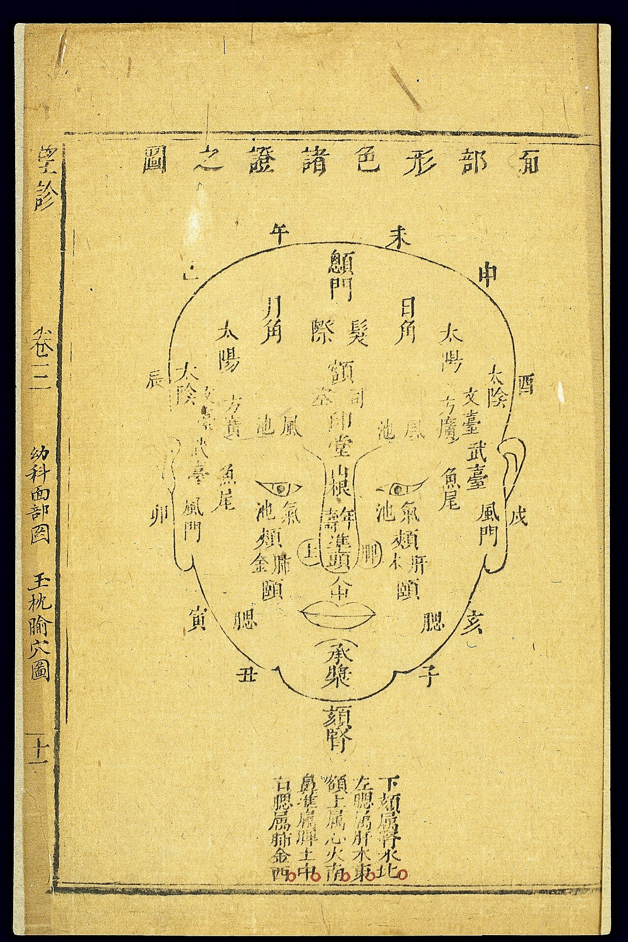 Traditional Chinese facial diagnosis chart