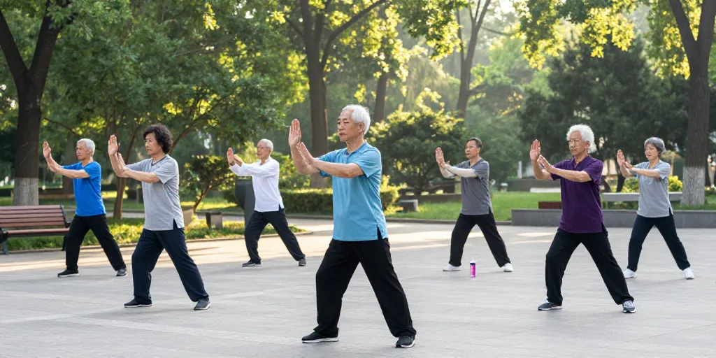 晨光中公园晨练