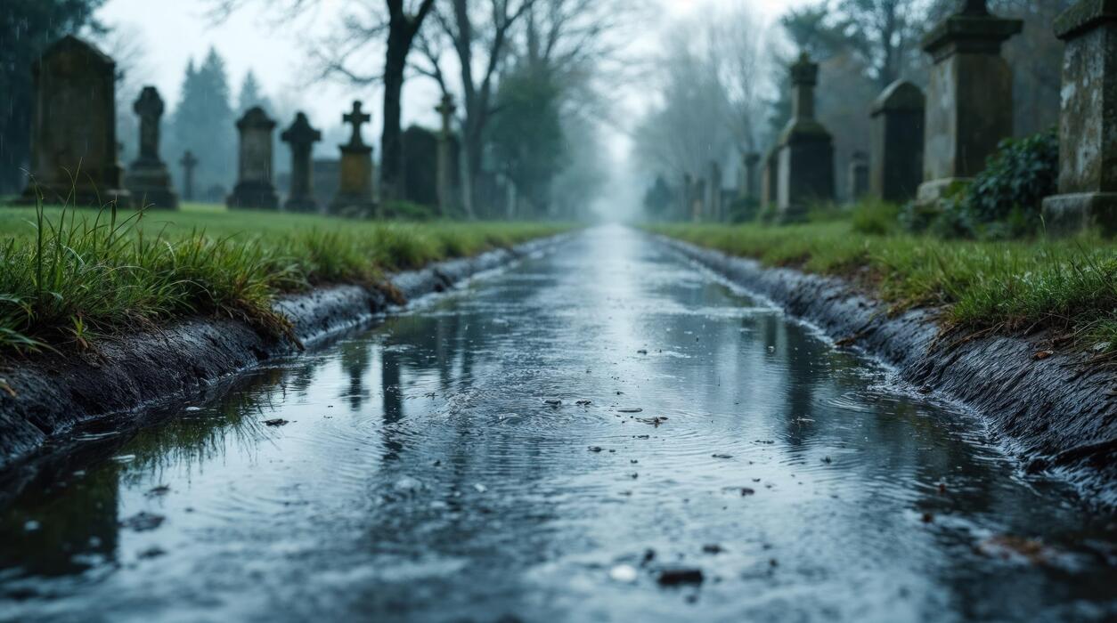雨后陵园墓道排水