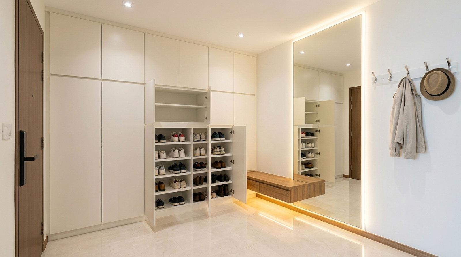 现代住宅入户门与鞋柜玄关收纳布置